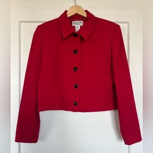 Vintage 90s Pendleton Red 100% Wool Cropped Blazer Skirt Suit Set Petite 6/8
